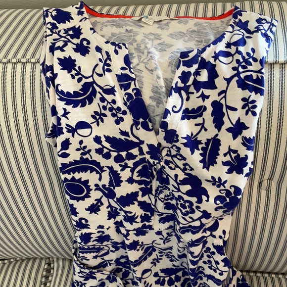 Boden Blue and White Tie-waist Dress with Pockets - Picture 2 of 3